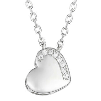 (NP373) Rhodium Plated Sterling Silver Heart CZ Necklace