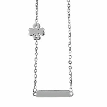 (NP376) Rhodium Plated Sterling Silver Four Leaf Clover and Engraveable Id Plate