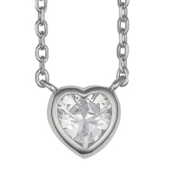 (NP381) Rhodium Plated Sterling Silver Heart With CZ CZ Necklace