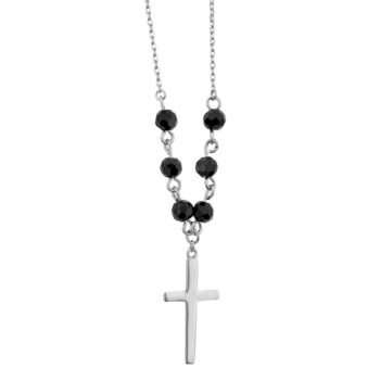 (NP387) Rhodium Plated Sterling Silver Cross Necklace