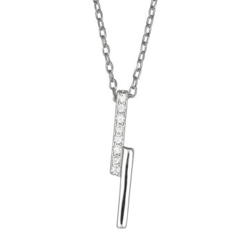 (NP389) Rhodium Plated Sterling Silver Lightning Strike With CZ Necklace