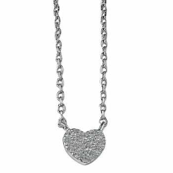 (NP390) Rhodium Plated Sterling Silver CZ Heart Necklace