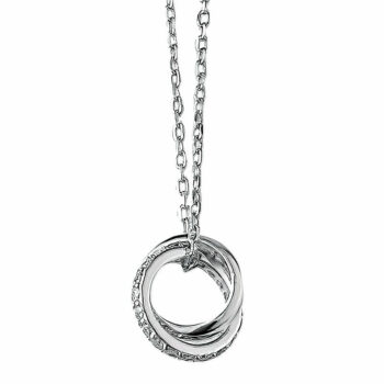 (NP391) Rhodium Plated Sterling Silver Double Circle With CZ Necklace