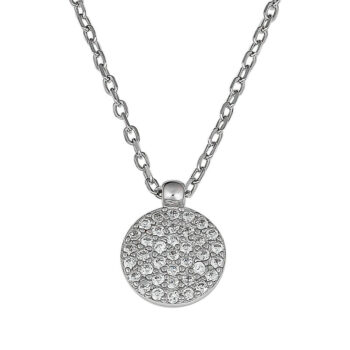 (NP392) Rhodium Plated Sterling Silver CZ Pave Set Circle Necklace