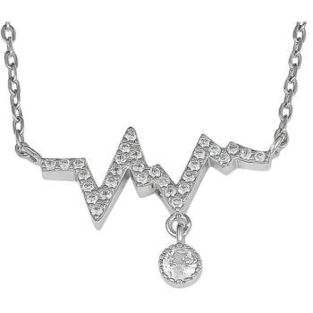 (NP397) Rhodium Plated Sterling Silver CZ Zigzag With Hanging Stone Necklace
