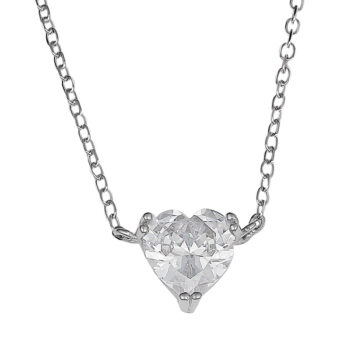 (NP401) Rhodium Plated Sterling Silver CZ Heart Necklace