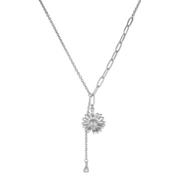 (NP402) Rhodium Plated Sterling Silver Daisy With Falling Petal Necklace