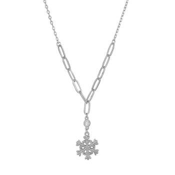 (NP403) Rhodium Plated Sterling Silver Hanging Snowflake Necklace