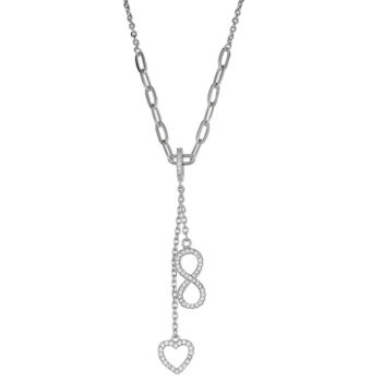 (NP404) Rhodium Plated Sterling Silver CZ Dangling Infinity With Heart Necklace