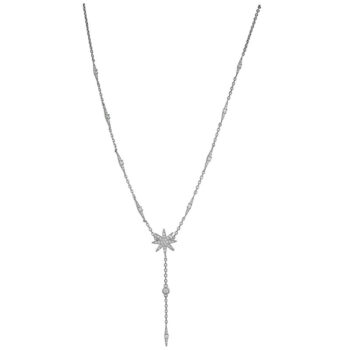 (NP405) Rhodium Plated Sterling Silver Hanging Falling Star Necklace