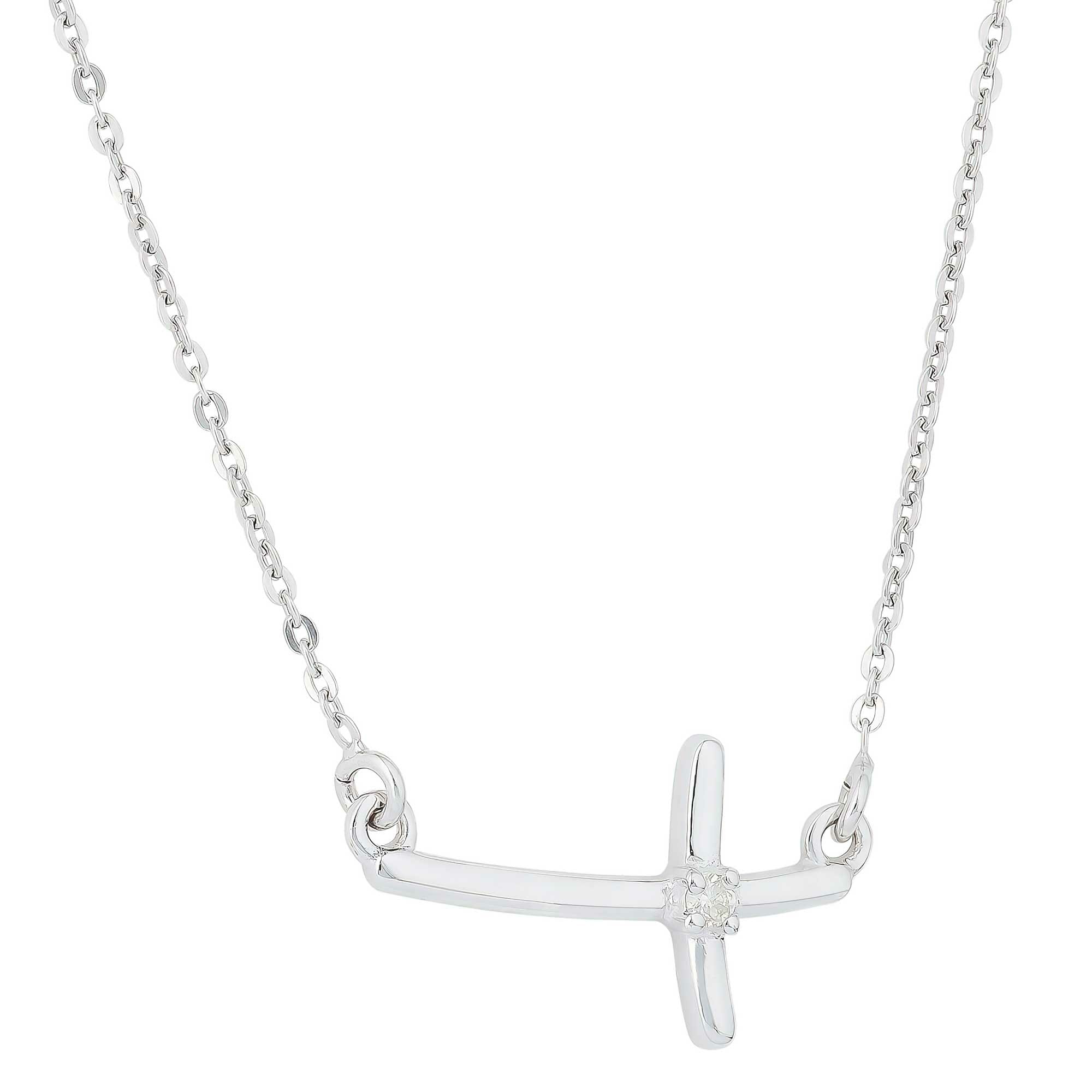 (NPD002) Rhodium Plated Sterling Silver Cross Necklace With Diamond ...