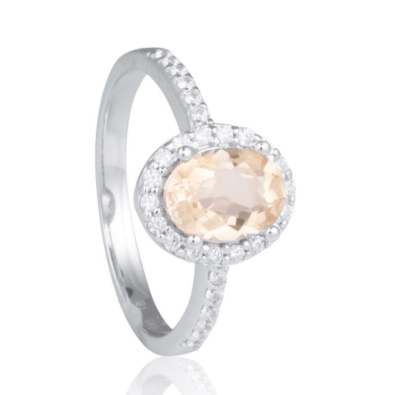 (NR010) Rhodium Plated Sterling Silver Natural Citrine Ring