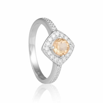 (NR012) Rhodium Plated Sterling Silver Natural Citrine Ring