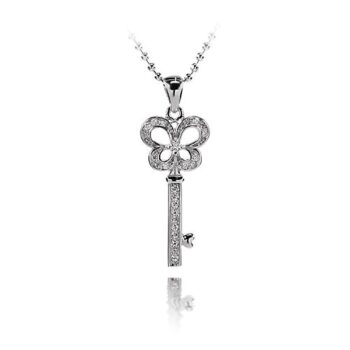 (P086) Rhodium Plated Sterling Silver Pendant - 12x28mm
