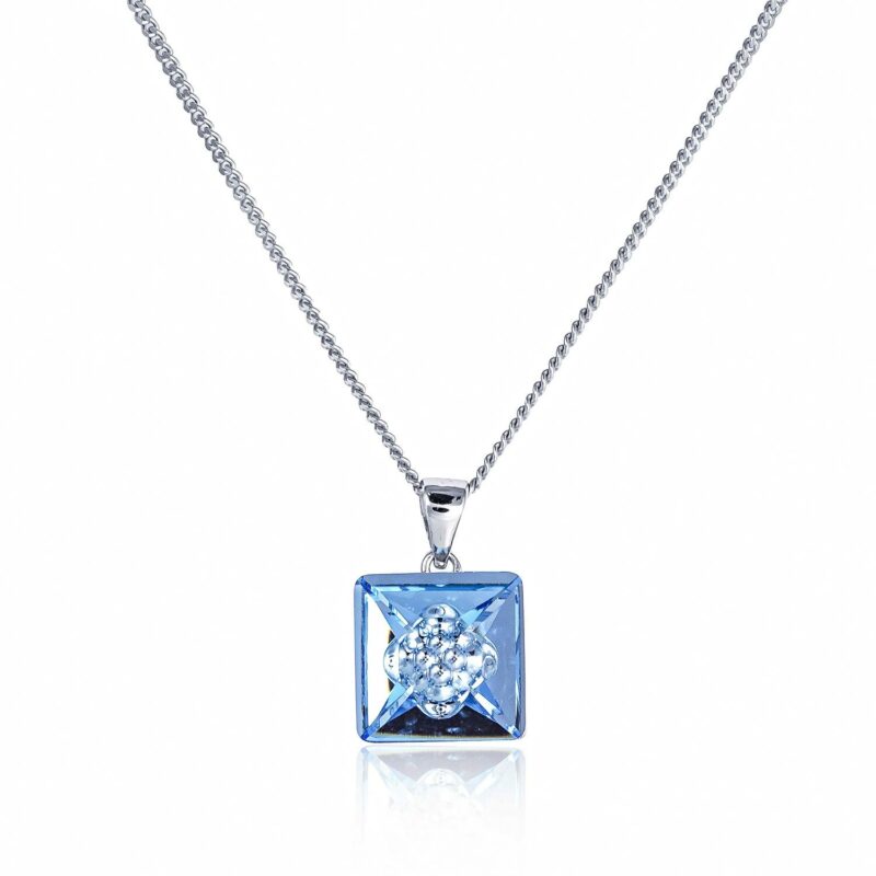 (P201) Blue Rhodium Plated Sterling Silver Square Crystal Pendant - 12x12mm