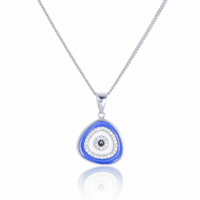 (P216) Blue Rhodium Plated Sterling Silver Evil Eye Pendant With CZ - 16x16mm