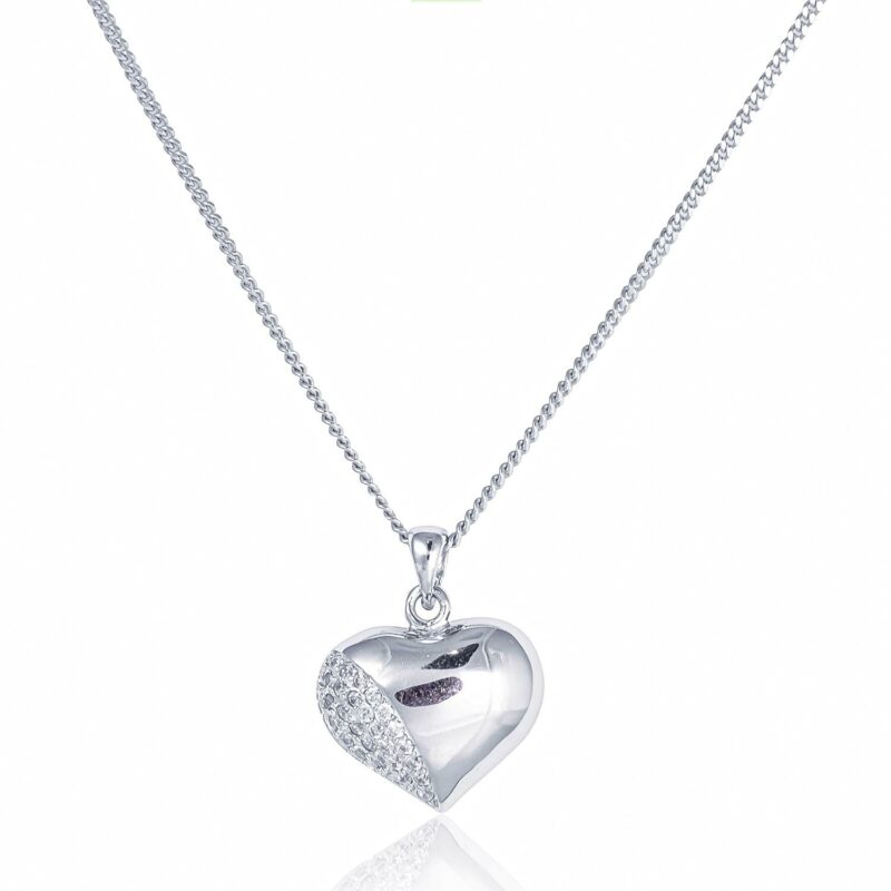 (P220) Rhodium Plated Sterling Silver Heart Pendant - 16x14mm