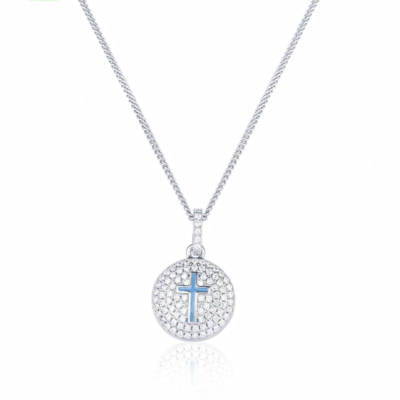 (P233T) Blue Rhodium Plated Sterling Silver Cross Pendant