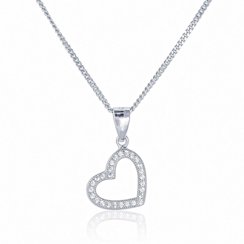 (P247) Rhodium Plated Sterling Silver Heart Pendant - 12x14mm