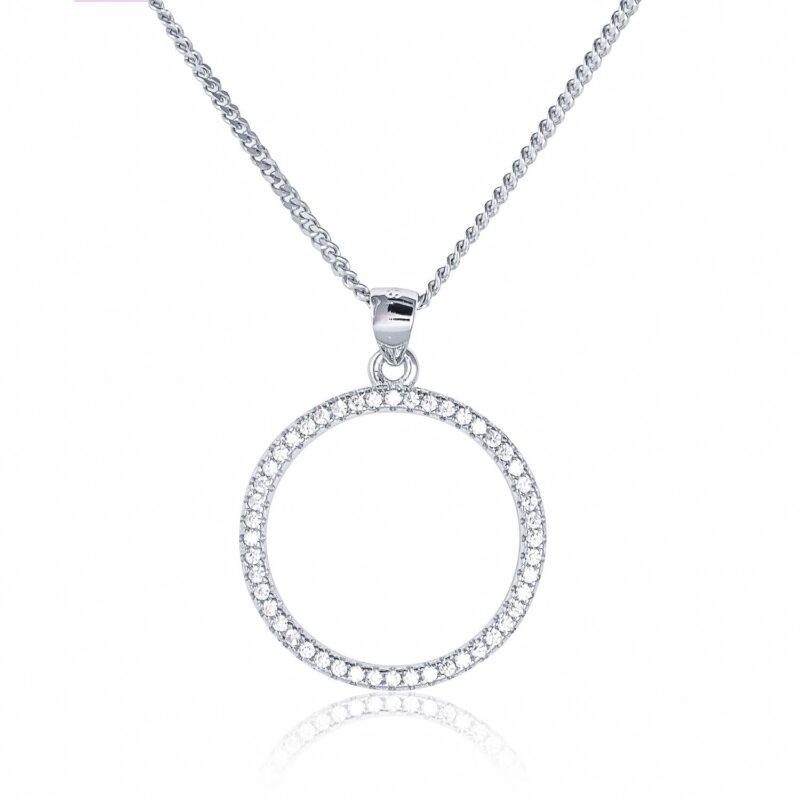 (P253) Round Rhodium Plated Sterling Silver Circle Pendant - 19x19mm