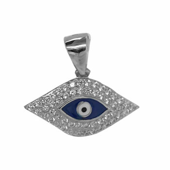 (P326) Rhodium Plated Sterling Silver Evil Eye Pendant With CZ