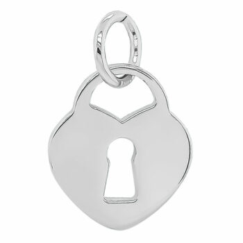 (P338) Rhodium Plated Sterling Silver Heart Lock Pendant