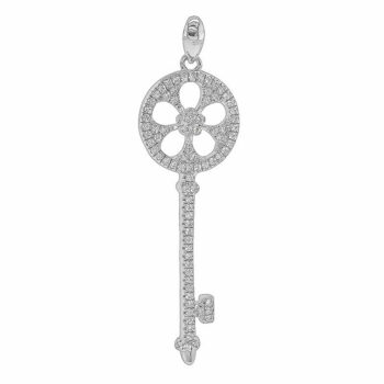 (P344) Rhodium Plated Sterling Silver Key CZ Pendant