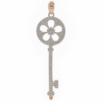 (P344R) Rhodium Plated Sterling Silver Key CZ Pendant