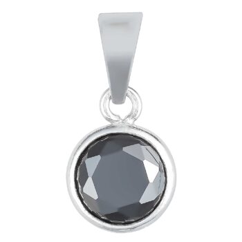 (P370B) Rhodium Plated Sterling Silver Black Round CZ Bezel Pendant - 7x7mm