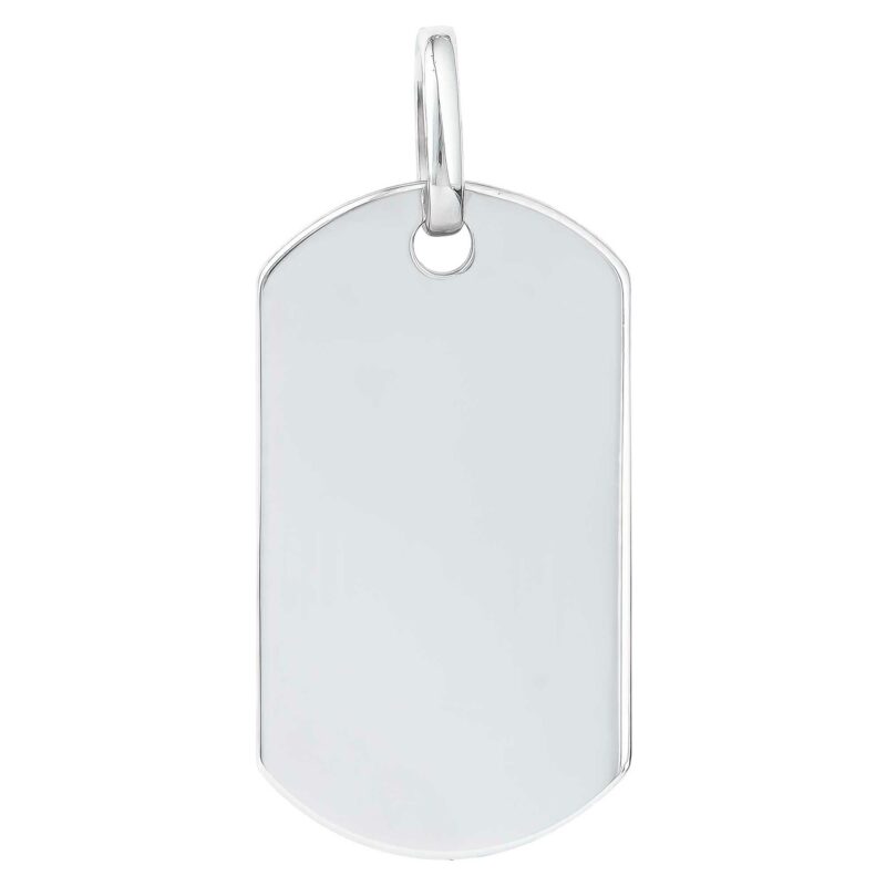 (P378) Rhodium Plated Sterling Silver Engraveable ID Tag Pendant (20x35mm)