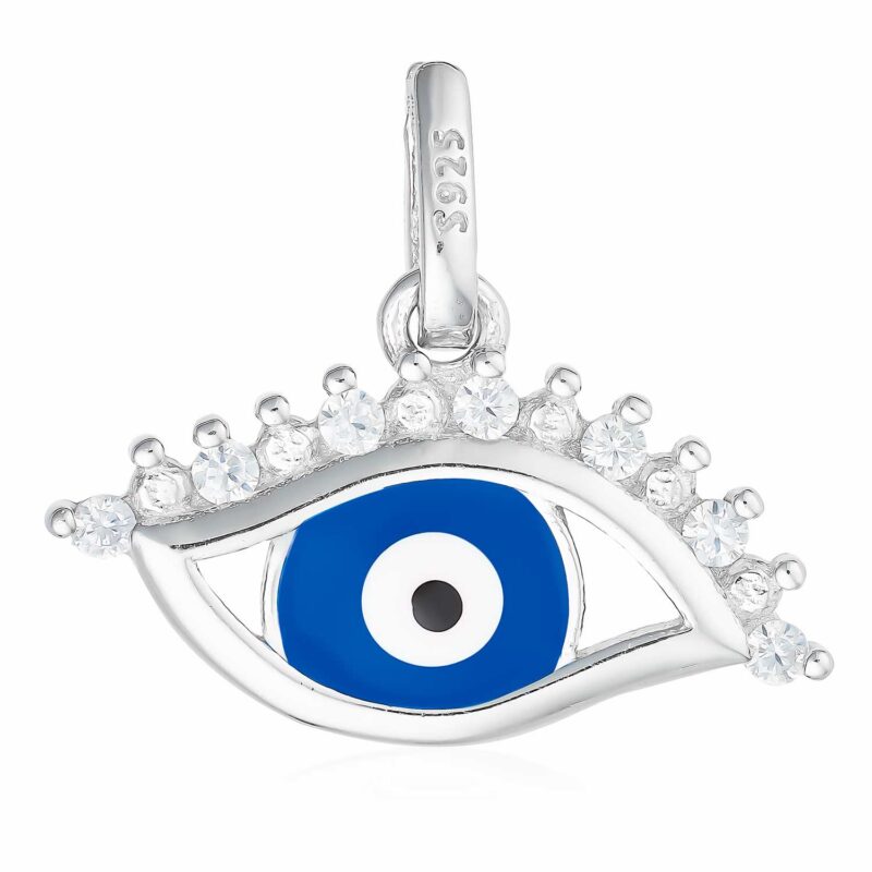 (P391) Rhodium Plated Sterling Silver Evil Eye Pendant