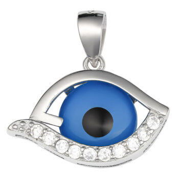 (P402) Rhodium Plated Sterling Silver Evil Eye Pendant