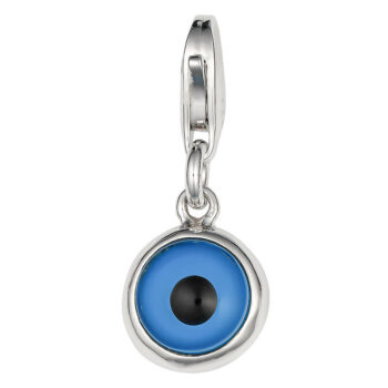 (P406) Rhodium Plated Sterling Silver Plain Blue Evil Eye Pendant