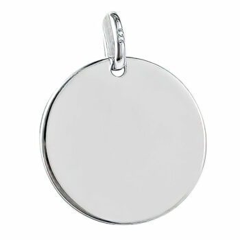(P408) Round Rhodium Plated Sterling Silver Round Engravable ID Plate Disk Pendant