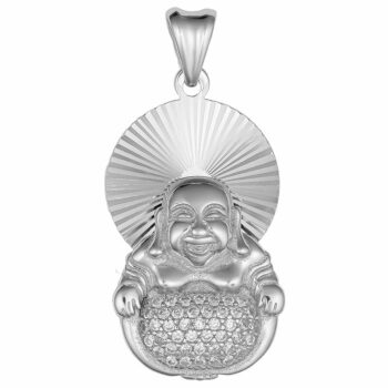 (P411) Rhodium Plated Sterling Silver Happy Budha With CZ Pendant
