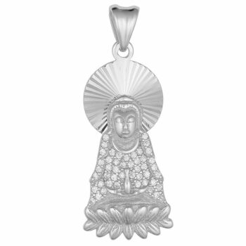 (P412) Rhodium Plated Sterling Silver Budha With CZ Pendant