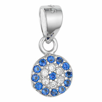 (P415) Rhodium Plated Sterling Silver Small Blue Round CZ Evil Eye Pendant