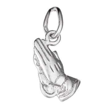 (P416) Rhodium Plated Sterling Silver Praying Hands Pendant - 8x14mm