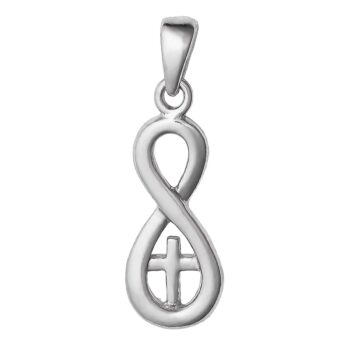 (P417) Rhodium Plated Sterling Silver Cross With Infinity Pendant - 7.5x16.5mm