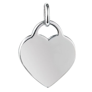 (PID001) Rhodium Plated Sterling Silver Heart ID Tag Pendant