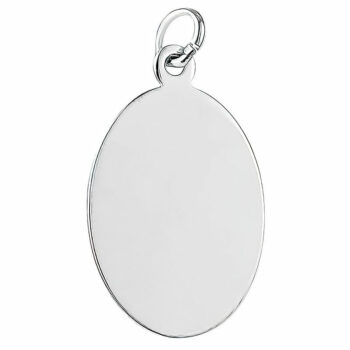 (PID002) Rhodium Plated Sterling Silver Round Oval ID Tag Pendant