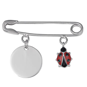 (PIN01) Rhodium Plated Sterling Silver Engravable Red And Black Enamel Lady Bug Pin Pin