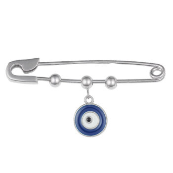 (PIN03) Rhodium Plated Sterling Silver Blue Evil Eye Baby Pin