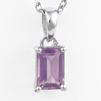 (PMS105) 6x4mm Natural Gemstone Claw-Set Rectangle Baguette Pendant With Rhodium Plated Sterling Silver - 6 Choices