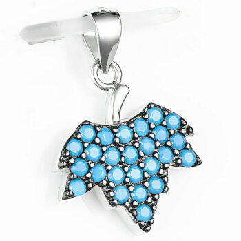 (PMS106) Rhodium Plated Sterling Silver Turquoise Maple Leaf CZ Pendant