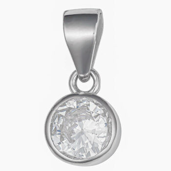 (PMS112) Rhodium Plated Sterling Silver 6mm Round Bezel CZ Pendant