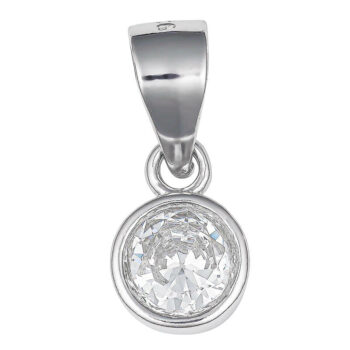 (PMS113) Rhodium Plated Sterling Silver 5mm Round Bezel CZ Pendant