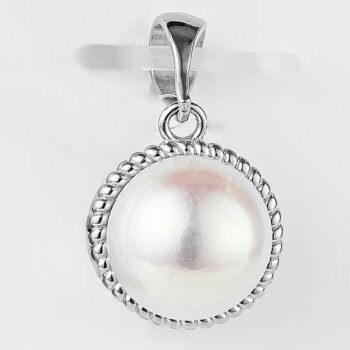 (PMS121) Rhodium Plated Sterling Silver Pearl Pendant
