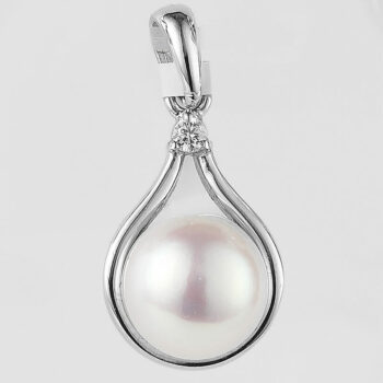 (PMS126) Rhodium Plated Sterling Silver CZ Pearl Pendant