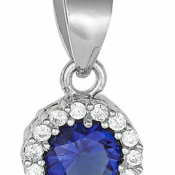 (PMS128) Rhodium Plated Sterling Silver Blue Halo CZ Pendant